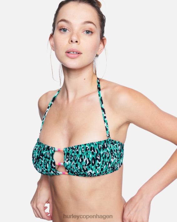 damer vild kat smocked bandeau Kvinder smaragd multi tøj Hurley D404N547