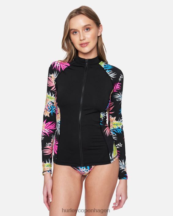 hana lynlås foran, langærmet rashguard Kvinder sort tøj Hurley D404N493