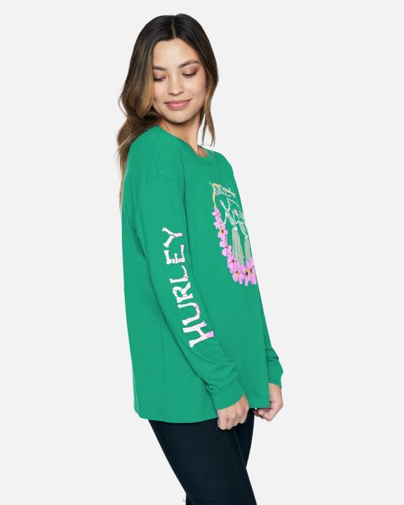 hulaskel oversized langærmet t-shirt Kvinder antik grøn tøj Hurley D404N564