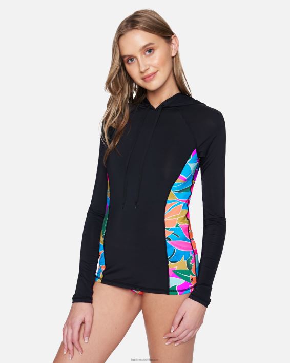 isla pullover langærmet hættetrøje rashguard Kvinder sort tøj Hurley D404N490