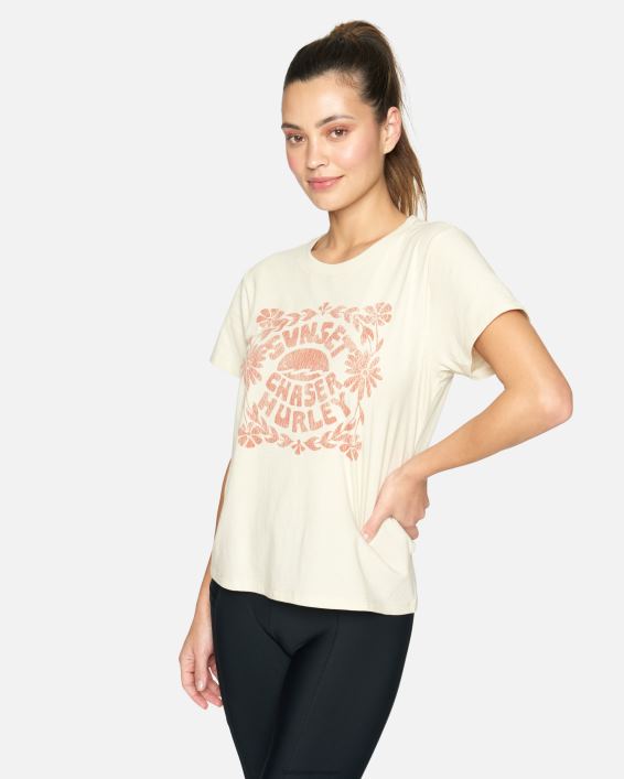 sunset chaser klassisk t-shirt Kvinder hvid vintage tøj Hurley D404N555