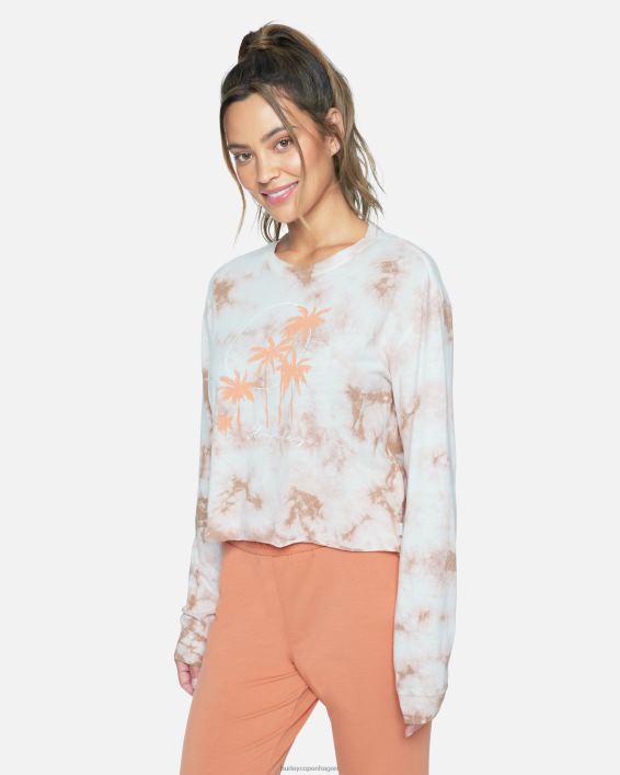taryn tie dye beskåret langærmet t-shirt Kvinder is kaffe tøj Hurley D404N577